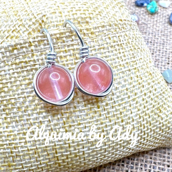 Silver cherry Quartz spheres drops dangle bohemian earrings - Picture 1 of 1